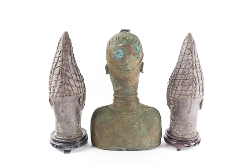 Lot 191 - Two Benin bronze busts of Queen Idia, Nigeria,...