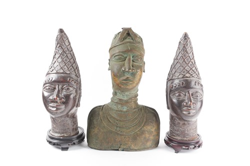 Lot 191 - Two Benin bronze busts of Queen Idia, Nigeria,...