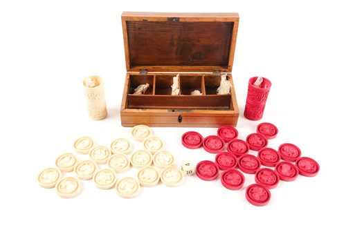Lot 125 - A Chinese carved ivory backgammon set...