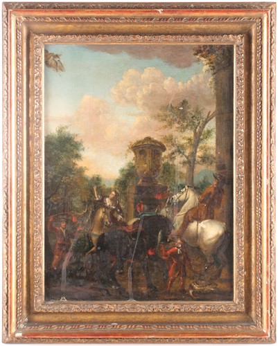 Lot 23 - An 18th-century landscape of riders and...