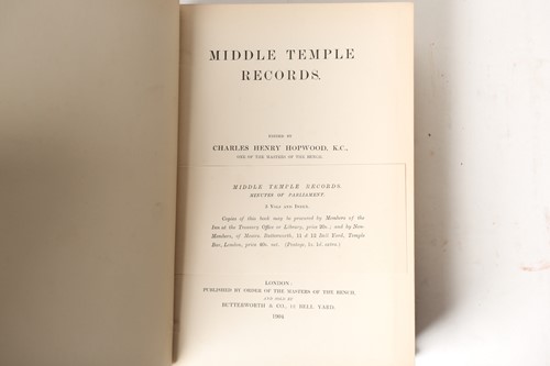 Lot 292 - The Middle Temple Records 1501-1703 edited by...