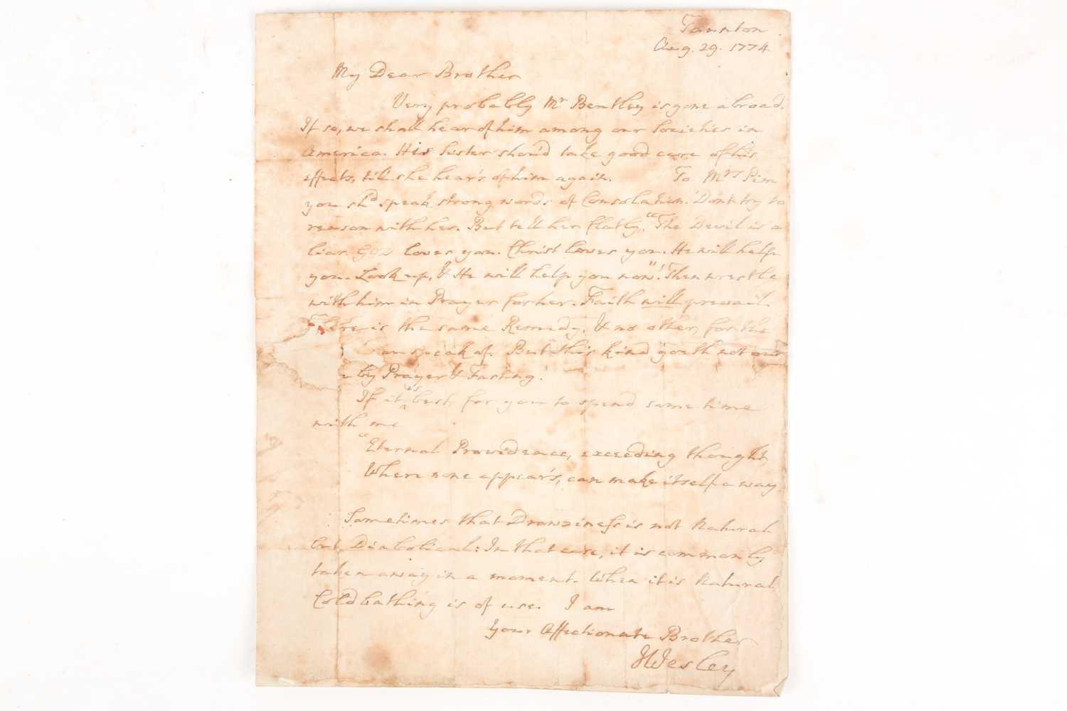 Lot 350 - John Wesley (1703-1791) ASL . A handwritten...