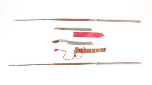 Lot 162 - Two Maasai lion spears, Kenya, iron with wood...