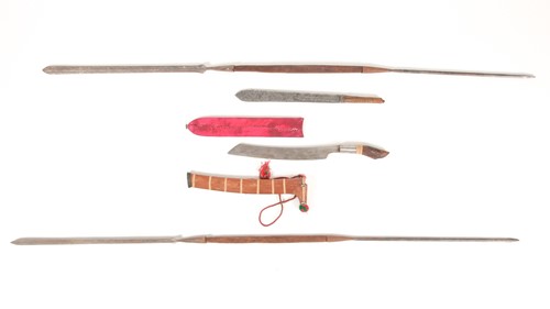 Lot 162 - Two Maasai lion spears, Kenya, iron with wood...