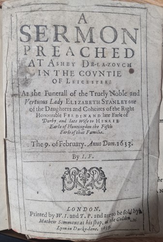 Lot 325 - An early 17th century printed funeral sermon,...