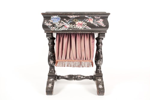 Lot 67 - A Victorian Japonesque lacquer sewing table,...