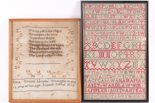 Lot 454 - A William IV needlework sampler, with verse...