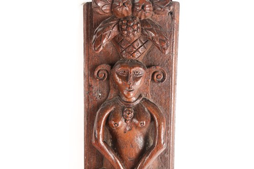 Lot 250 - An interesting carved oak caryatid panel,...