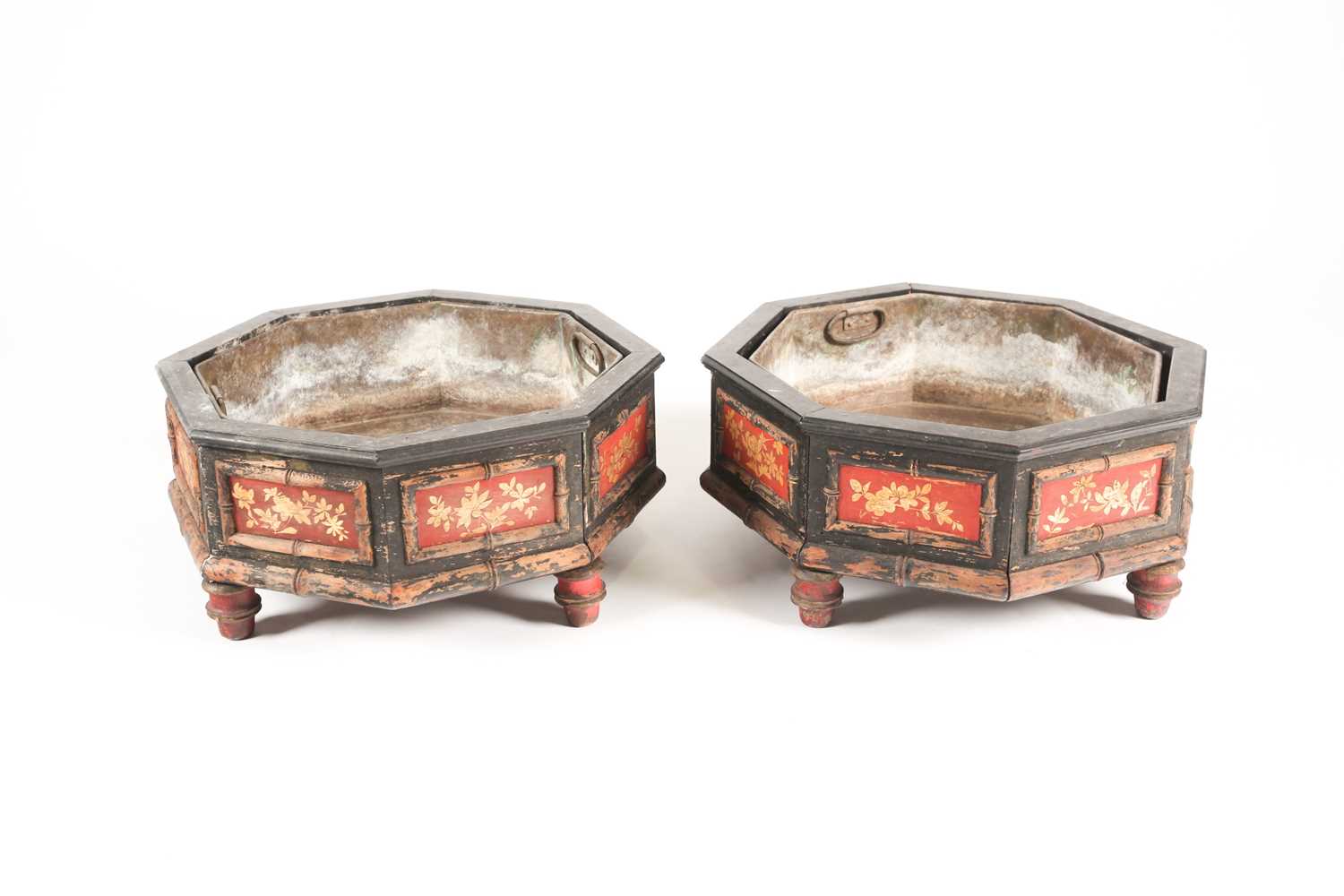 Lot 269 - A pair of Regency style "Chinoiserie lacquered...