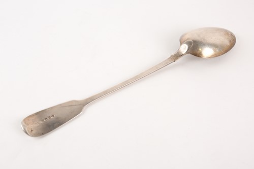 Lot 411 - A William IV silver "Fiddle" pattern basting...