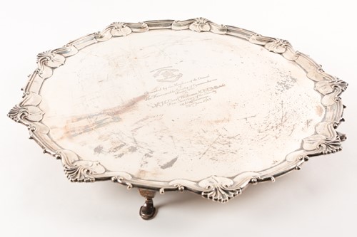 Lot 379 - A large George V silver salver, Sheffield 1934...