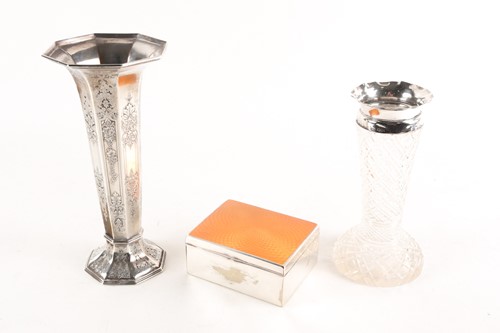 Lot 445 - A white metal vase, a cut glass vase with...