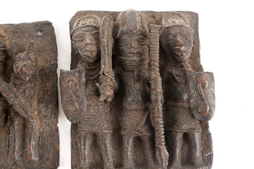 Lot 191 - Three Benin bronze plaques, Nigeria,...