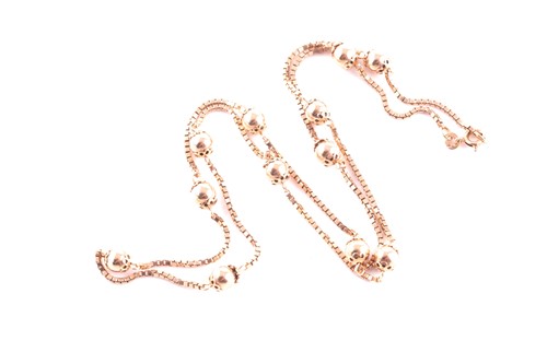 Lot 112 - A 9ct rose gold box-link and orb bead chain,...