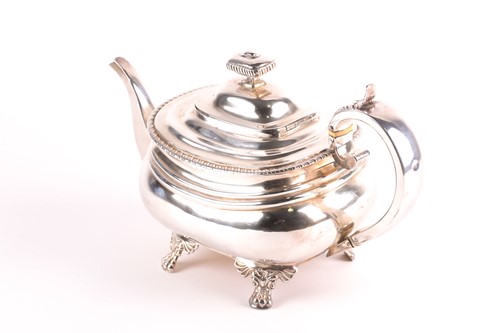 Lot 375 - A late Georgian silver teapot, marks rubbed,...