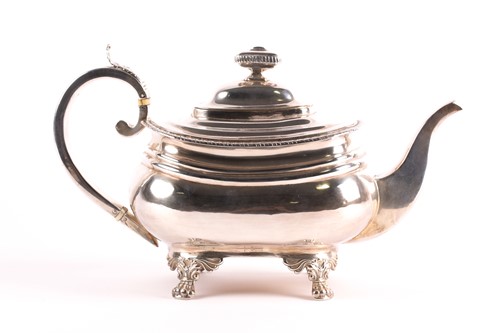 Lot 375 - A late Georgian silver teapot, marks rubbed,...
