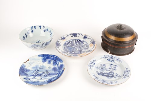 Lot 529 - An 18th century delftware bowl and three...