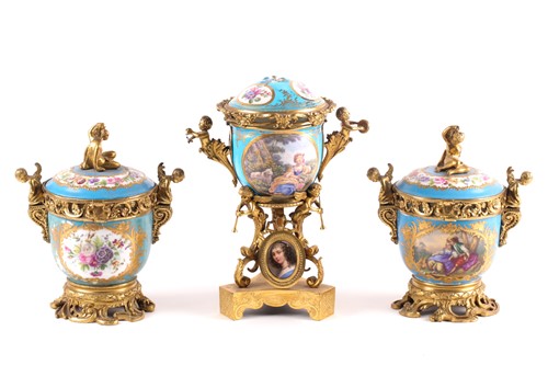 Lot 531 - A 19th century ormolu-mounted Sevres bleu...