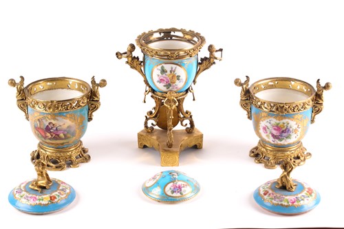 Lot 531 - A 19th century ormolu-mounted Sevres bleu...