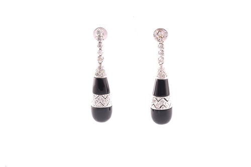 Lot 272 - A pair of 18ct white gold, diamond and onyx...