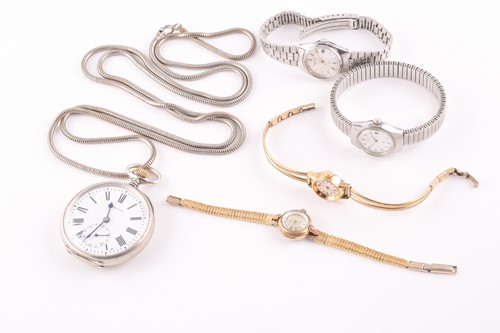 Lot 502 - A Longines military pocket watch, the white...