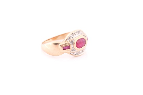 Lot 157 - A 9k yellow gold and ruby ring, set with a...