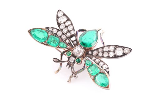 Lot 158 - A Victorian diamond and emerald insect brooch...