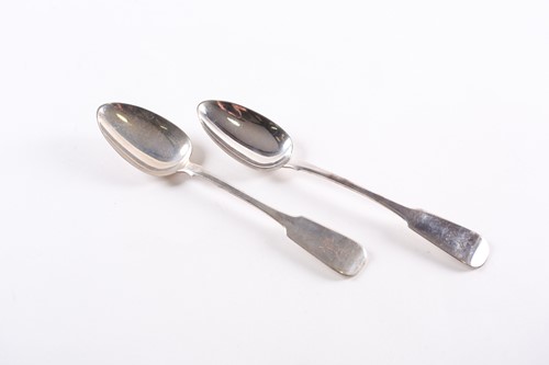 Lot 458 - A pair of Irish fiddle pattern table spoons;...
