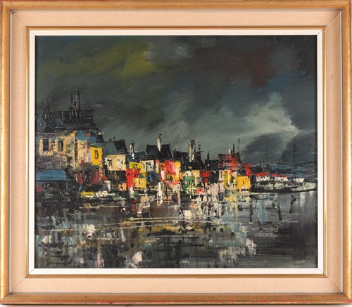 Lot 61 - Biro, 20th century school, a townscape painted...