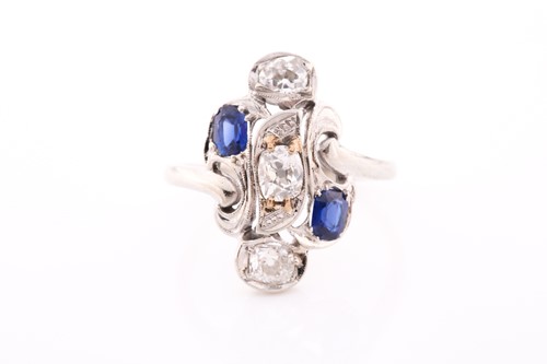 Lot 225 - A diamond and sapphire ring, in the Art...