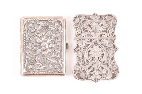 Lot 541 - An Indian filigree white metal card case and a...