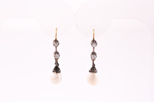 Lot 227 - A pair of 19th century diamond and pearl drop...