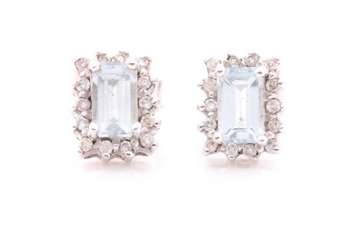 Lot 189 - A pair of diamond and aquamarine earrings,...