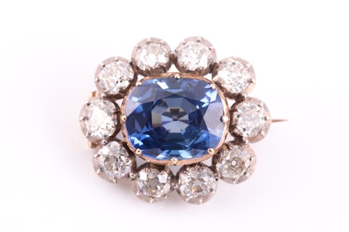 Lot 155 - A fine Victorian sapphire and diamond brooch,...