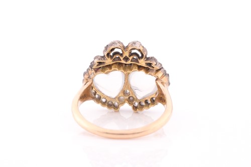 Lot 77 - An antique diamond and moonstone double heart...