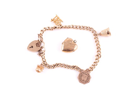 Lot 98 - A 9 carat gold curb pattern charm bracelet,...