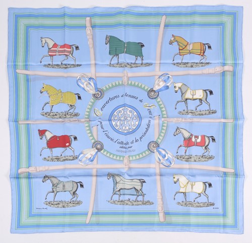 Lot 329 - A Hermes silk square scarf printed with the...
