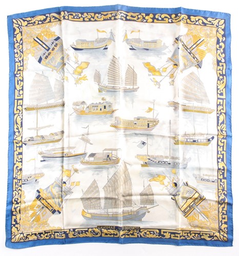 Lot 328 - An Hermes silk scarf with a nautical theme,...
