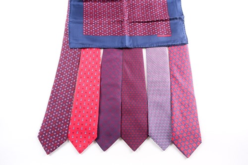 Lot 326 - A group of seven Hermes silk ties, various...