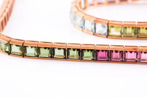 Lot 181 - An 18ct yellow gold and multi-gemstone rainbow...