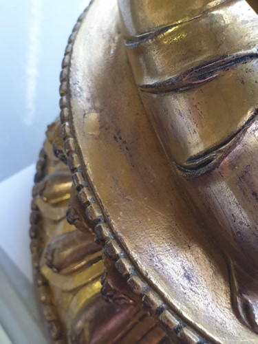Lot 249 - A Chinese gilt bronze buddha, Qing, seated in...
