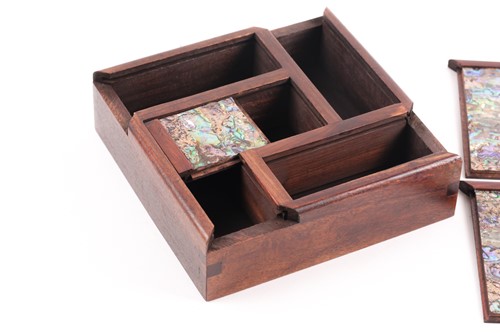 Lot 146 - A Chinese hardwood and abalone bijouterie box,...