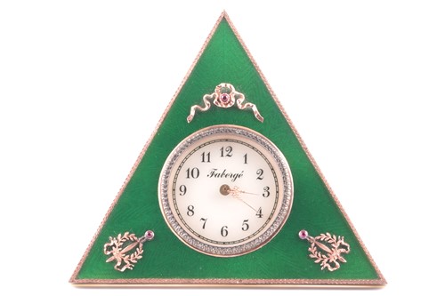 Lot 274 - A Russian clock in Faberge style, the round...