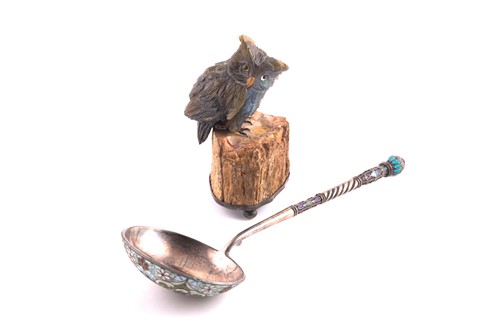 Lot 275 - A Russian carved labradorite figure of an owl...