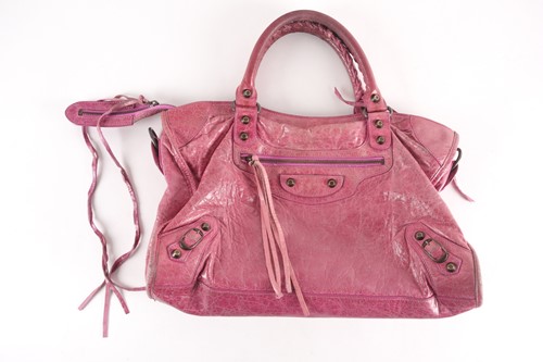 Lot 496 - A Balenciaga pink leather handbag with zipped...