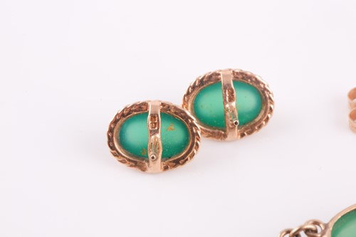 Lot 78 - A pair of 9ct gold and green chalcedony stud...