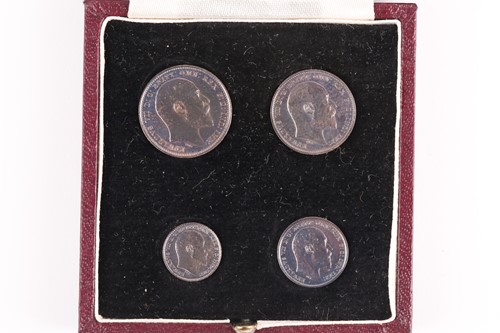 Lot 338 - Edward VII Maundy money, 1907, 4d - 1d, in...