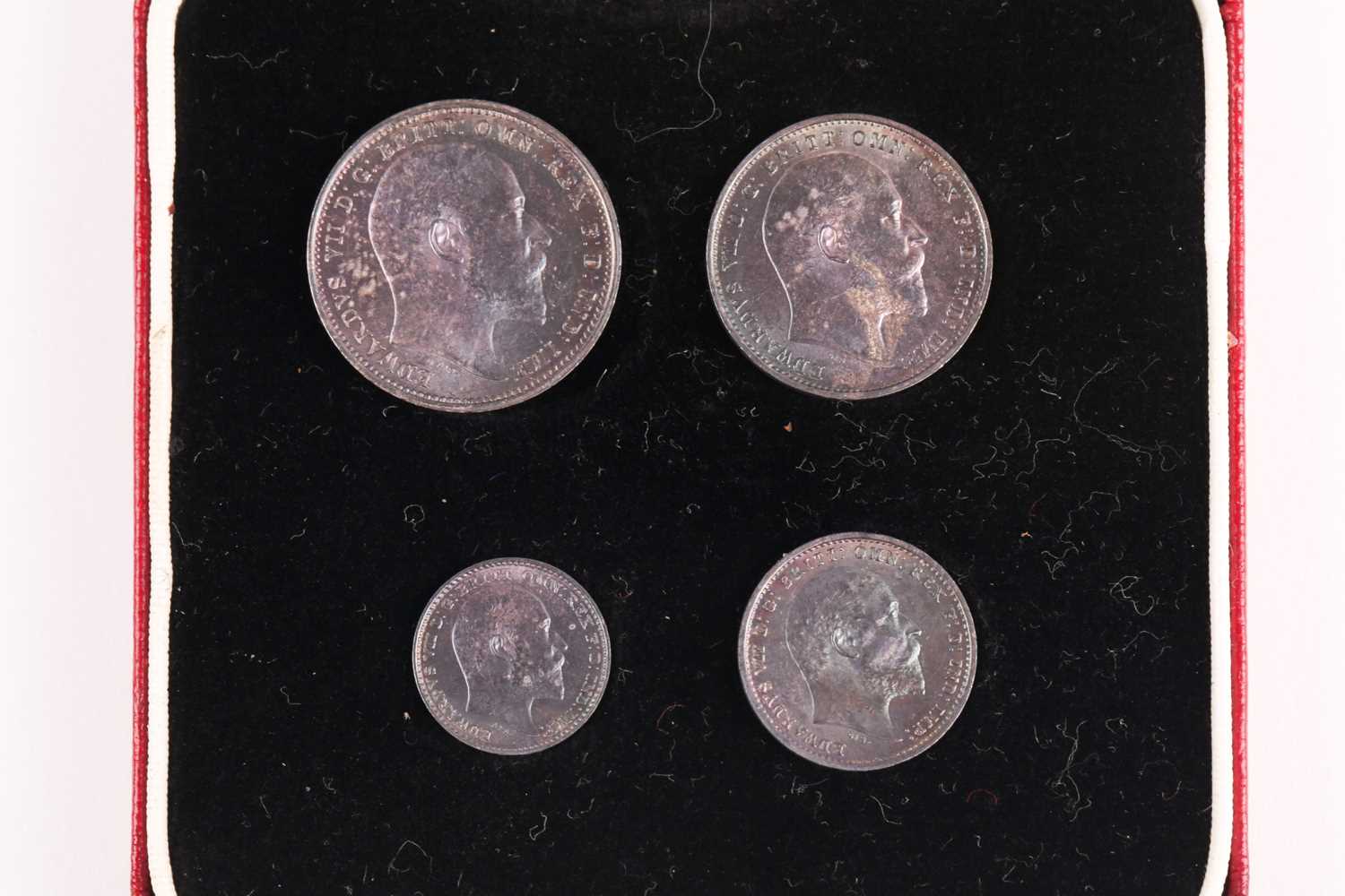 Lot 341 - Edward VII Maundy money, 1905, 4d - 1d, in...