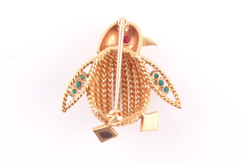 Lot 117 - An 18ct gold, ruby and turquoise brooch in the...