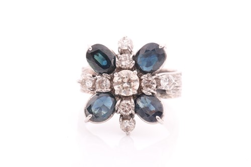 Lot 237 - A 1970’s 18ct white gold, sapphire and diamond...